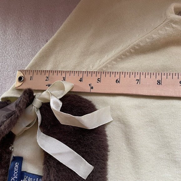 Vintage Y2K Evan Picone Sweater Women Medium Green Removable Faux Fur Collar Top - Picture 10 of 11